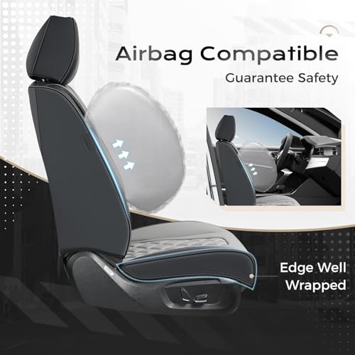 Image of Coverado Seat Covers, Car Seat Cover, Faux Leather Seat Covers for Cars, 2 Pack Waterproof Universal Seat Covers, Carseat Cover Car Seat Protector Car Seat Cushion Fit for Most Car- Black&Gray