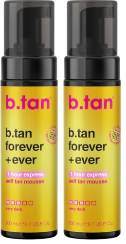 Image of b.tan Ultra Long Lasting Self Tanner Mousse, Forever & Ever Last Upto 11 Days, Fast, 1 Hour Express Sunless Tanning Foam, No Fake Tan Smell, DarkBronze Glow, Vegan Cruelty Free, 6.7 Fl Oz (Pack of 2)