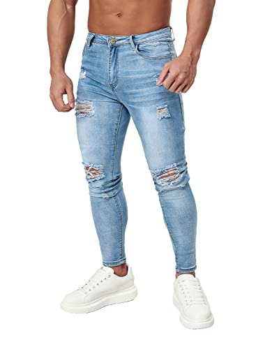 Hungson Men's Ripped Skinny Jeans Stretchy Slim Fit Jeans Pants #TOP1