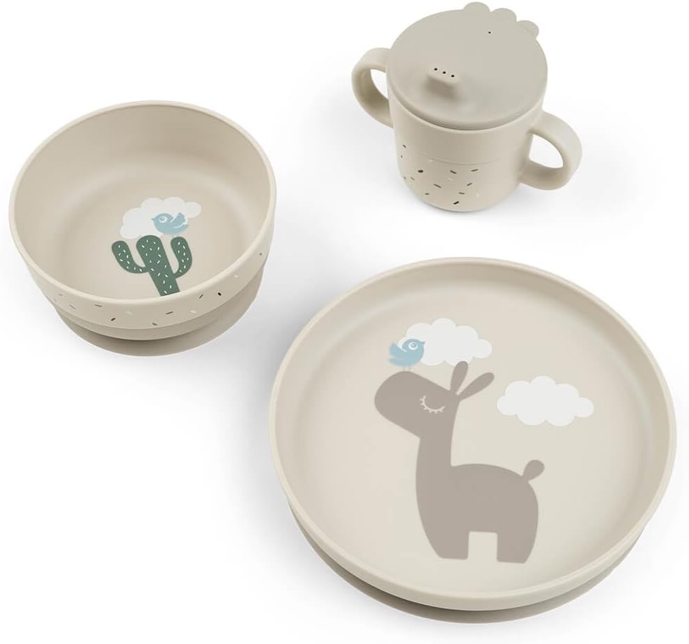 Done by Deer Foodie Dinner Set Lalee Sand for Toddlers learning to self feed - 100% Food Grade PP/BPA free - Suction bases on bowl & plate - Easy to Clean - Perfect for Busy Parents & Fun for Kids
