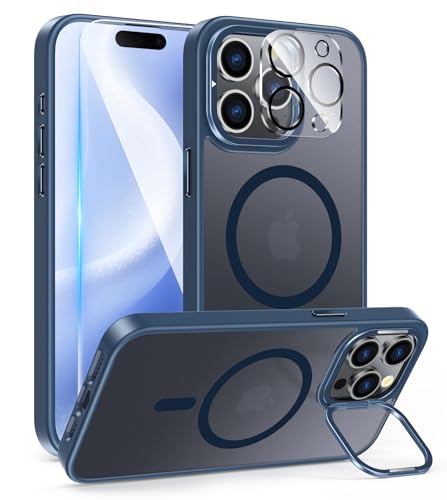Image of FNTCASE for iPhone 15 Pro Magnetic Kickstand Case, Translucent Matte Blue