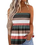 SZSMFZ Womens Smocked Strapless Bandeau Tank Tops Floral Tube Tops Backless Bandeau Tunic Tops Sl...