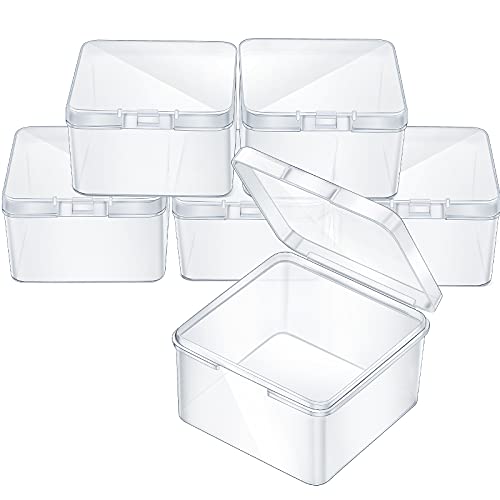 Image of 6 Pieces Mini Plastic Clear Beads Storage Containers Box for Collecting Small Items, Beads, Jewelry, Business Cards, Game Pieces, Crafts (2.48 x 2.48 x 1.57 Inch)