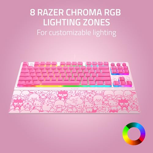 Image of Razer Ornata V3 TKL Gaming Keyboard: Low-Profile Keys - Mecha-Membrane Switches - UV-Coated Keycaps - Backlit Media Keys - 8-Zone RGB Lighting - Magnetic Wrist Wrest - Hello Kitty & Friends Edition