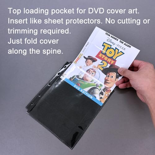 Keepfiling Black DVD Sleeves for DVD and Cover Page with Closing flap. Hole-punched for Mini Ring Binders, Acid Free, 20 per Pack