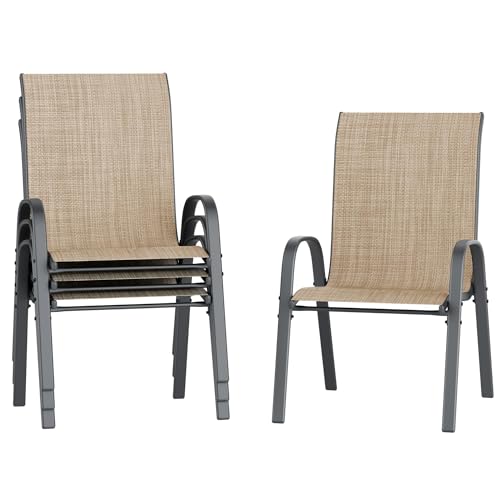 Amopatio Patio Chairs Set of 4, Outdoor Stackable Dining Chairs for All Weather, Breathable Garden Outdoor Furniture for Backyard Deck(Brown)
