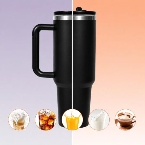 Image of Stainless Steel 1200 ml Vacuum Tumbler with Lid & Straw - Double‑Wall Insulated Cup for Travel, Gym & Office - Keeps Beverages Hot or Cold - 1.2 L Capacity (Black with Silver line)