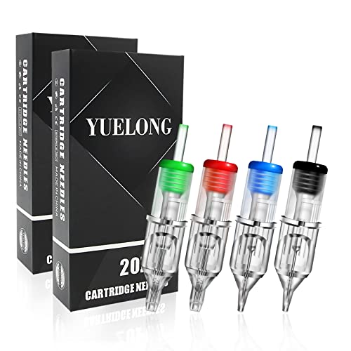 Yuelong 40pcs Disposable Tattoo Needles Cartridges #10 Standards 0.30mm Mixed 5RL 7RL 9RL 11RL Round Liner Needles with Membrane for Tattoo Artist
