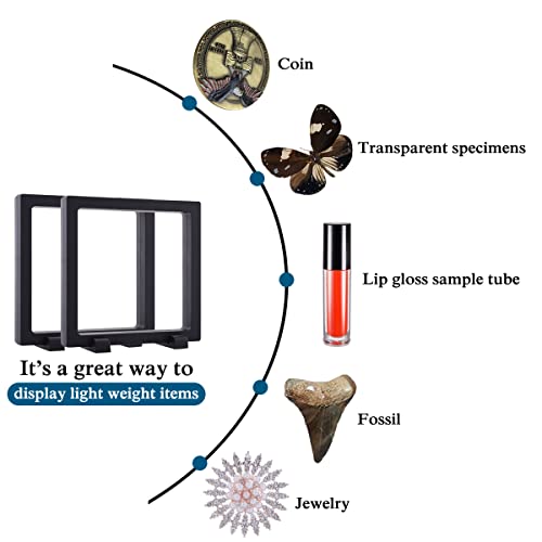 YITOU 4 Set 4.3 Inch 3D Floating Display Frame Case for Jewelry, Challenge Coin Display Stands Case Holder for Fossil, Rock, Gemstones, Megladon Tooth, Specimens, Floating Frame Case