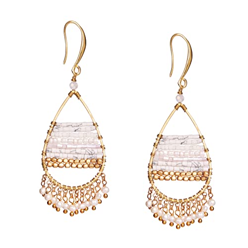 Boho Large Teardrop Earrings - Multicolor Earrings Plated in Silver and Gold with Colorful Varieties - Dangled Handmade Bohemian Turquoise Earring and Jewelry for Women by Akitai (White Boho Earrings)