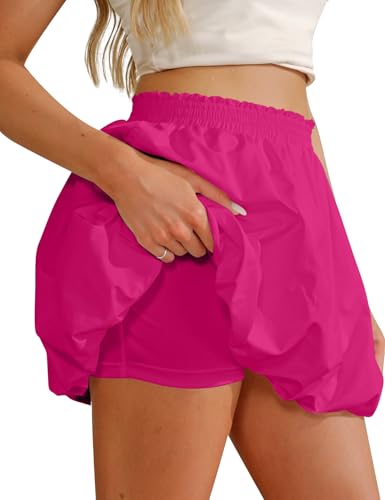 COZYPOIN Womens Bubble Skirt Boho Elastic High Waisted Cute Ruffle Puffy Balloon Shorts Y2K Going Out Mini Skorts Pockets