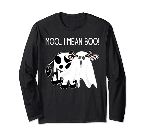 Moo I Mean Boo - Disfraz divertido de vaca fantasma para Halloween Manga Larga