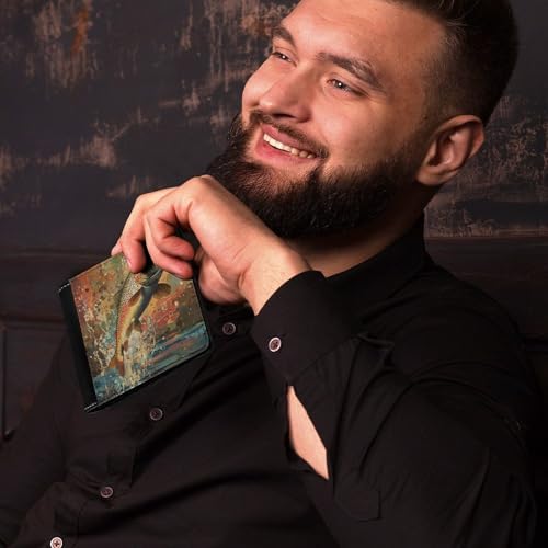 Vintage Trout Fish Jumping Leather Wallets for Men Bifold Wallets Clutch Purses with Card Slots with 6 Credit ID Card Slot4