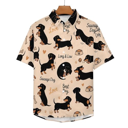 Camisa informal cuello abatible con estampado resistente de perros para verano 4