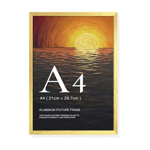 LIVINGTASTE Bilderrahmen A4 Aluminium Gold mit gehärtetem Glas 1 Stück passt für 21x29 7 cm Fotos ideal für Büro oder Home Office
