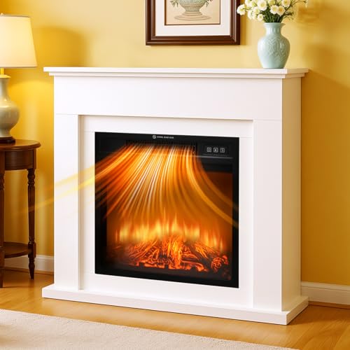 Advwin Electric Fireplace with Mantel, Freestanding Fireplace Heater TV Stand, 900/1800W Cozy Electric Heater with 3D Flame, 3-speeds, for Home, Living Room, Study, Bedroom & Kitchen, White