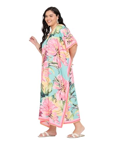 Image of Gypsie Blu Women Plus Size Kaftan Dress Beach Cover Up Maxi Dresses for Women, V-Neck Kimono Sleeve 1X-3X