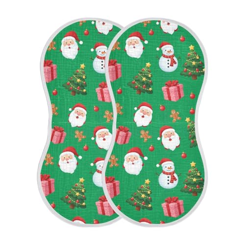 2 Pack Muslin Burp Cloths Christmas Santa Green Cotton Baby Burp Cloths Ultra Soft Burping Cloth Absorbent Spit Up Rags for Newborn Boys Girls, Large 22