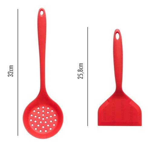 Kit 6 Utensílio Silicone Conchas Espatula Luva Térmica Forno - Vermelho