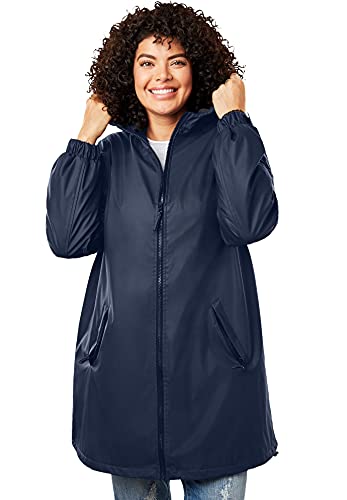 Image of Woman Within Plus Size Hooded Slicker Raincoat - 2X, Navy