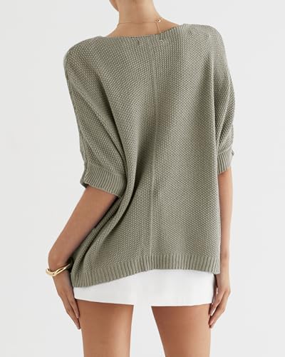 Women's 2025 Fall Fashion Sweaters V Neck Batwing Half Sleeve Lightweight Sweater Pullovers Trendy Knit Tops2