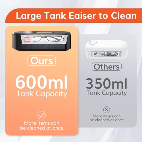 Limpador de joias sônico, máquina de limpeza de óculos com grande capacidade de 600 ml, limpador de
