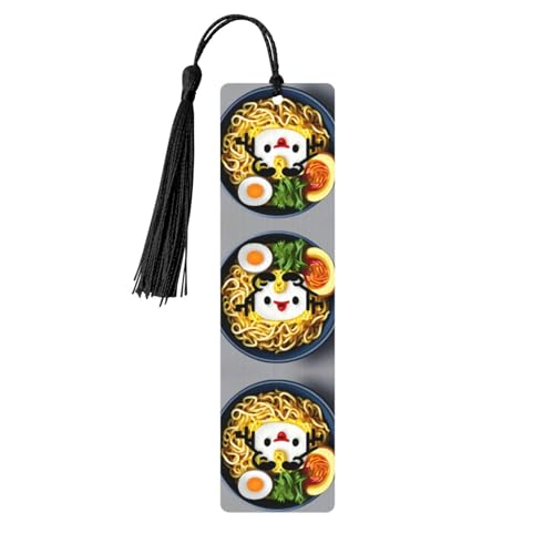 エッグカップヌードルラーメンプリント 5個 しおり 木製しおり 男女兼用 大人のブックマーク 読書用 勉強用