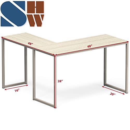 Image of SHW Mission 48 x 48 Inches L-Shape Home Office Computer Desk, Maple