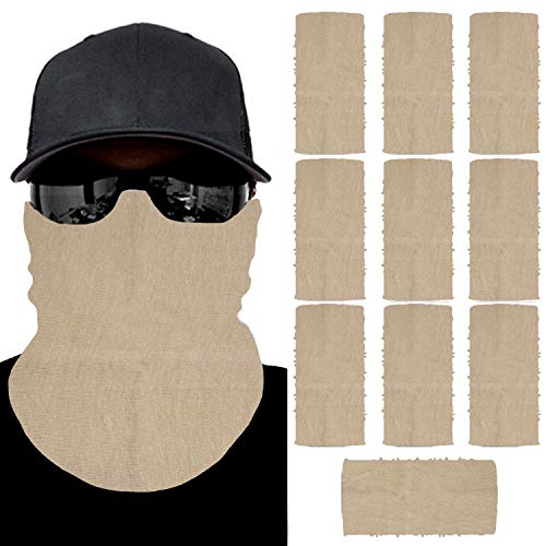 Neck Gaiter Bandana Face Cover Scarf Sun UV Protection Dust Wind Balaclava Headwear for Fishing Hiking 10 Pack (Tan 11)