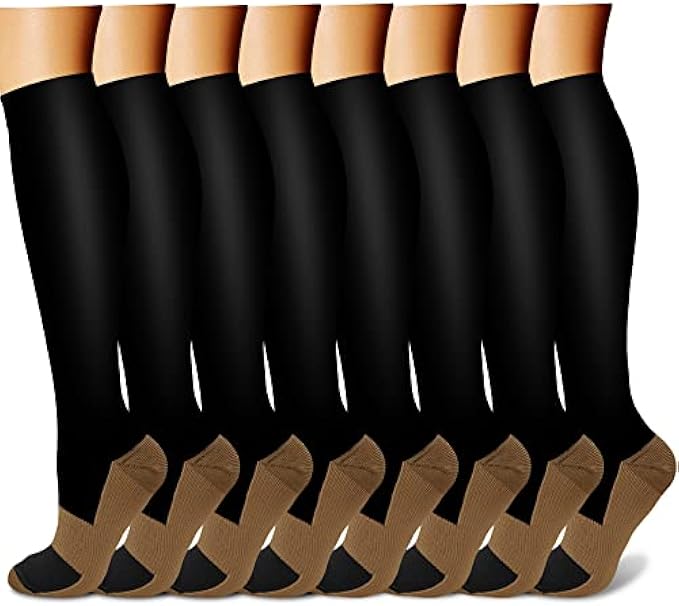 QUXIANG Copper Compression Socks for Women & Men Circulation (8 Pairs) - Best for Running Athletic Cycling - 15-20 mmHg
