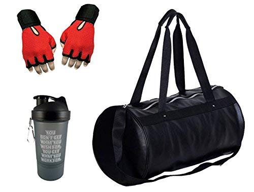 Allied Sales SG-501 Combo Polyester and Leather Antique Gym Bag, Protein Shaker and Gym Gloves with Wrist Support Combo.-image-36