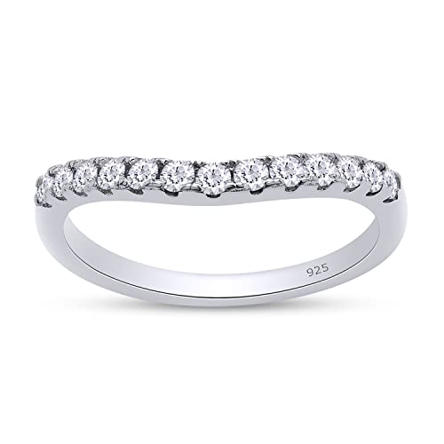 SAVEARTH DIAMONDS Moissanite Wedding Band 0.50ct D Color VVS1 Lab Created Diamond Half Eternity Curved Wedding Band In 925 Sterling Silver Guard Enhancer Wedding Rings Stackable Ring for Women