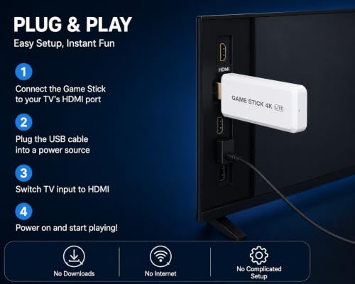 Image of HD Retro Game Stick for TV with 30,000+ Built-in Games, Wireless Dual Controllers, HDMI Plug & Play Video Game Console, 64GB TF Card Expandable to 128GB, 2 Player Gaming System for Kids & Adults