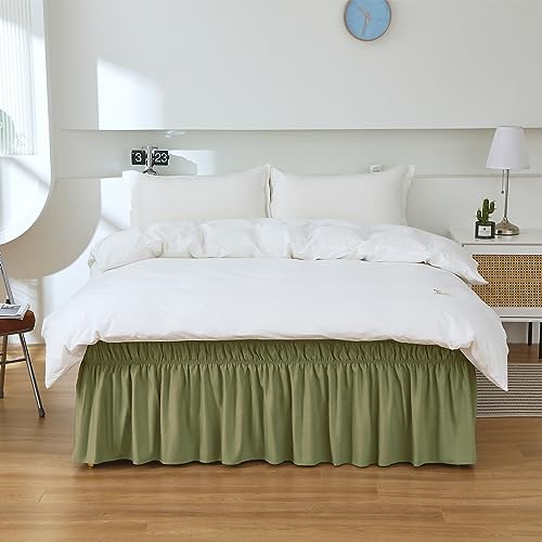 MEILA Queen Bed Skirt, Wrap Around Ruffle Bed Skit for Queen Beds with 16 inch Drop, Elastic Dust Ruffles Easy Fit Wrinkle & Fade Resistant, Sage - Thumbnail 7