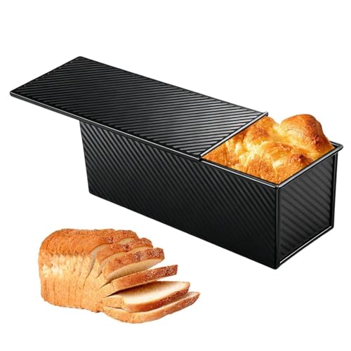 Bread Baking Mold - Carbon Steel Non Stick Loaf Pan with Lid | Corrugated Sandwich Bread Tin 32x12x11cm for Homemade Baking Kitc