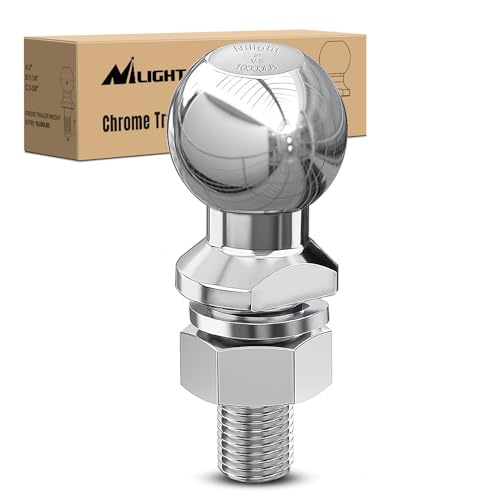 Image of Nilight 2-Inch Diameter Chrome Trailer Hitch Ball, 10,000 lbs, 1-1 /4 x 2-5 /8-Inch Shank Universal Fit,Gray