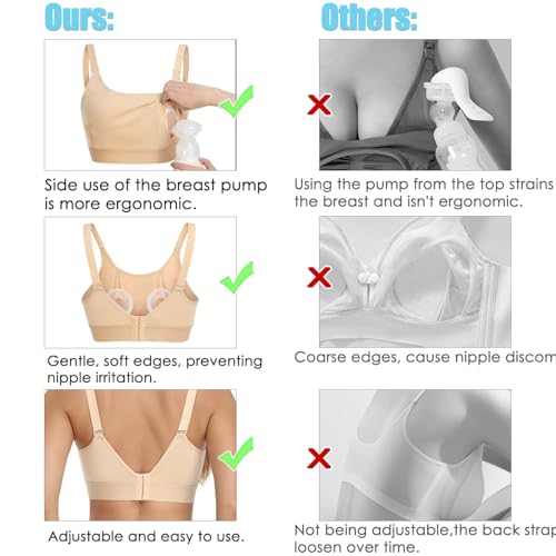 Image of Hands Free Pumping Bra Hands-Free Breast Pump Bra Nursing Bras | Pumping Adjustable Breast-Pumps Holding and Nursing Bra (Beige,Large)