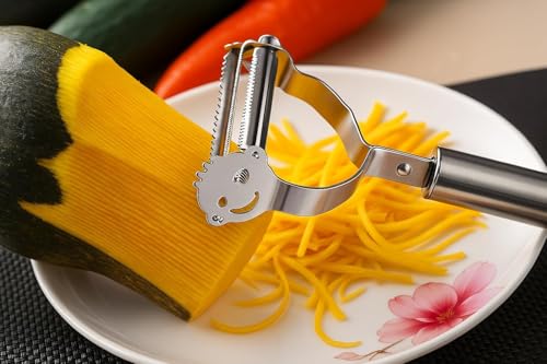 Image of 2 in 1 Stainless Steel Julienne Vegetable Peeler Multi-Functional Fruit & Veggie Shredder Slicer and Grater for Potatoes, Carrots, Cucumbers 3.5 inch Biscuit Cutte (Medium)