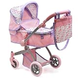 Baby Doll Convertible Pram Stroller for Kids, Adjustable Handle Foldable Buggy Carriage with Canopy and Storage Basket Heavy Duty Premium Quality Purple - 25 Inch