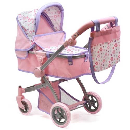 Baby Doll Convertible Pram Stroller for Kids, Adjustable Handle Foldable Buggy Carriage with Canopy and Storage Basket Heavy Duty Premium Quality...