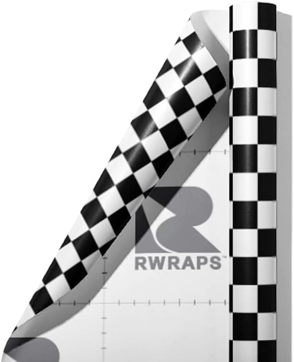 Rwraps Gloss Vinyl Car Wrap Film in White Checkered - 59“ x 6“ - Vehicle Sheet Roll with Adhesive Back and Air Release Technology