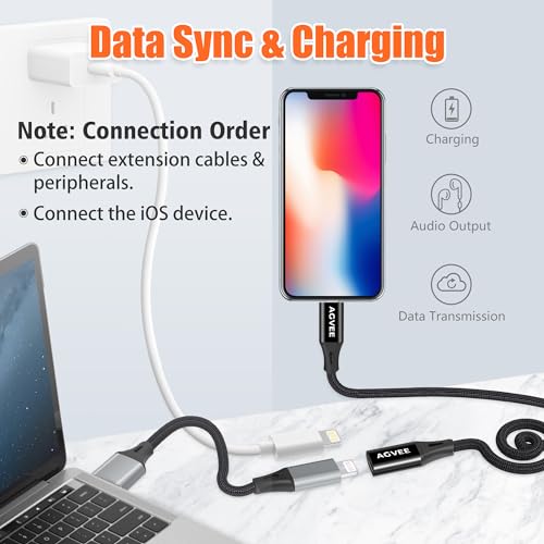 AGVEE 2 Pack 3.3ft Lightning Extension Cable, Braided Female to Male Extender Full Function Cord Compatible with iPhone iPad, Data Sync Video Audio & Charging Connector Adapter, Black