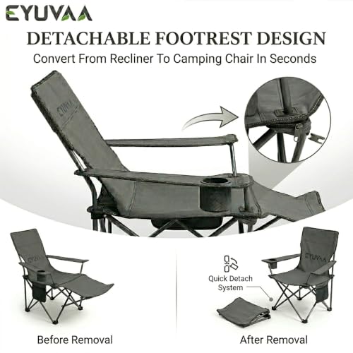 Image of EYUVAA LABEL Folding Reclining Camping Chair with Footrest, Portable Outdoor Lounge Chair with Cup Holder & Side Pocket, Heavy Duty Steel Frame, Foldable Fishing Beach Garden Chair (Multicolour)
