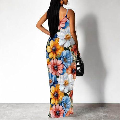 Image of SUZONANA Women's Plus Size Summer Dresses Spaghetti Print Midi Dresses Long Loose Sundresses
