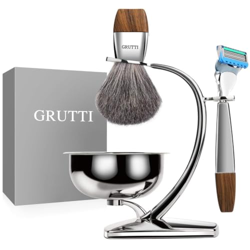 GRUTTI Shaving Kit for Gillette Fusion 5 - Magnetic Bowl, Stand &amp; Synthetic Brush, compatible with Fusion5 Refill Blades with Space-Saving Organizer - Gift for Dad