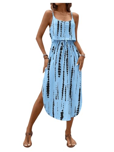 Image of RoseSeek Women's Spaghetti Strap Tie Dye Cami Sun Dress Beach Midi Summer Dresses Resort Wear Vacation Outfits