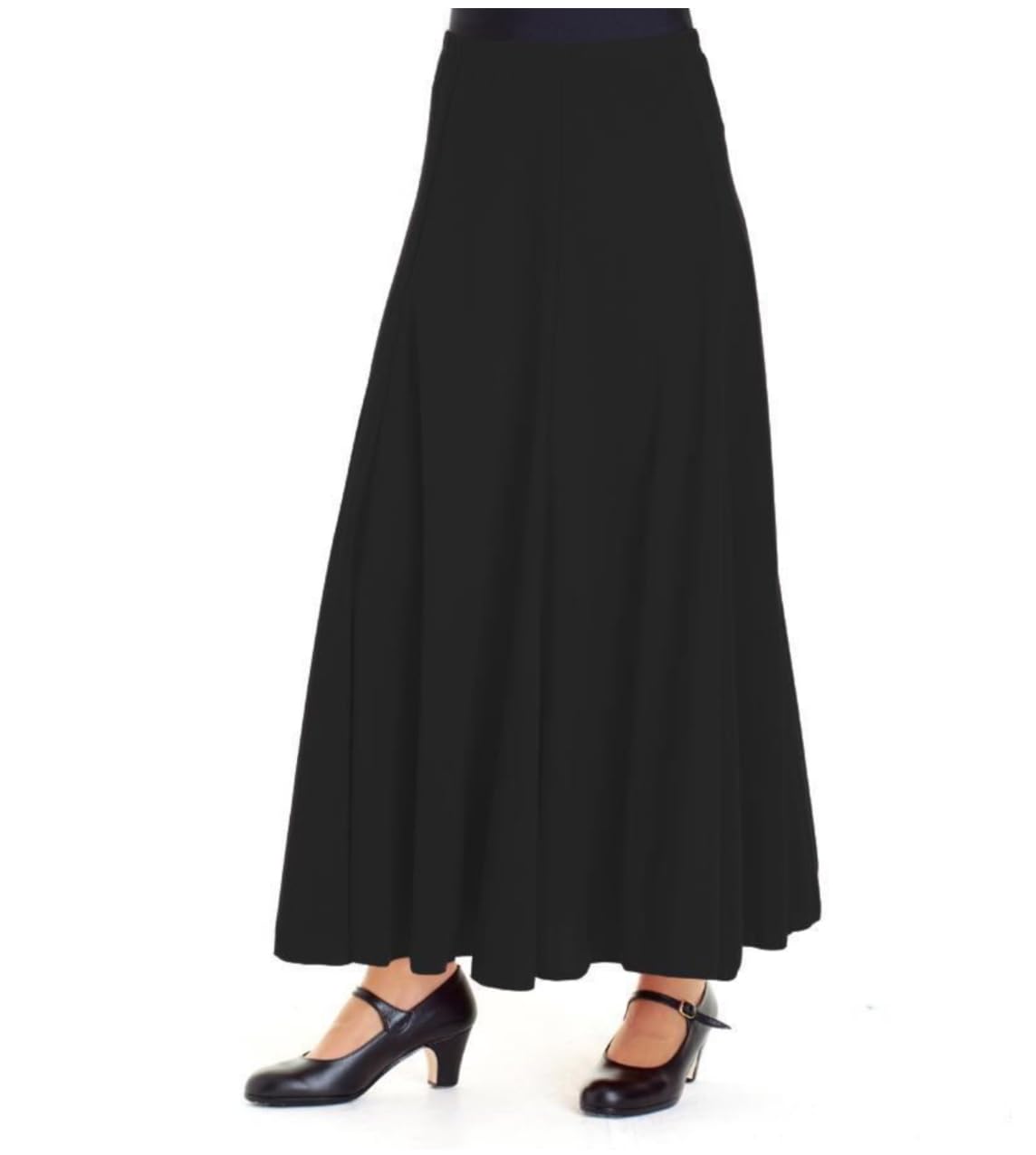 Genérico FLAMENKA ROCIERA Falda Ensayo Baile Flamenco, Negro, Nejas con Godets, Goma en la Cintura, Vuelo 360º (FR/ES, Letras, L, L, Negro)