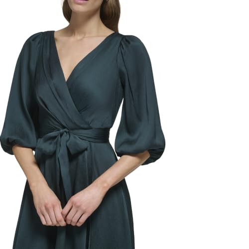Image of DKNY Women's Balloon Sleeve Satin Faux Wrap Maxi Dress