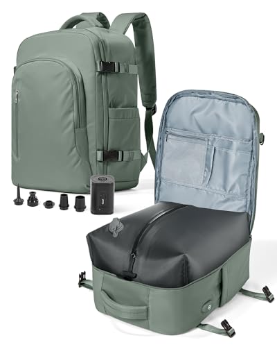VGCUB Travel Vacpack Backpack with Vacuum System Electric Pump Storage Compression Carry on 18x14x8 Inches Personal Item Bags Work Business Waterproof College Backpack for Women Men Army Green