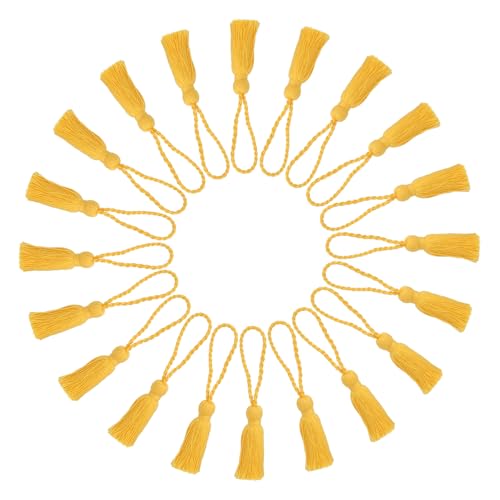 PATIKIL Chunky Bookmark Tassels, 20 Pcs Hanging Loop Small Handmade Soft Tassels for DIY Craft Keychain Jewelry Making Hand Craft Graduation Sewing, 4.3 Inch Dark Yellow